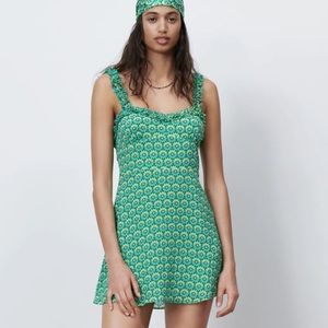 Zara green floral mini dress